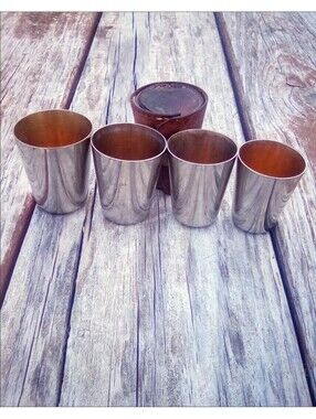 Vintage German Nesting Shot Glasses Set of 4 Leather Travel Case MCM Barware